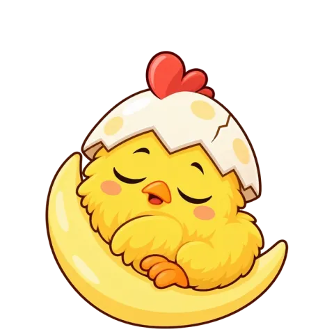 Chick asleep on a crescent moon